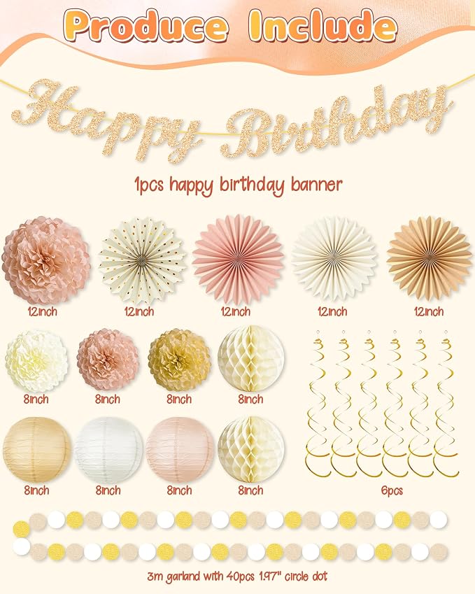 Champagne-Gold Beige Happy Birthday Decorations - Image 4