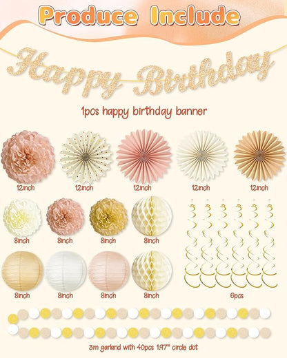Champagne-Gold Beige Happy Birthday Decorations - Image 4