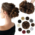 Messy Bun Hair Piece Wavy Curly Scrunchies Fluffy Donut Thick Updo Elegant Chignon Hairpieces for Women Girls, Dark Brown Mix Light Auburn 1.4oz