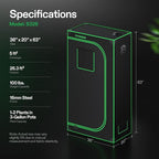 VIVOSUN S326 36"x20"x63" Grow Tent, High Reflective Mylar with Observation Window and Floor Tray for Hydroponics Indoor Plant for VS1000/VS2000