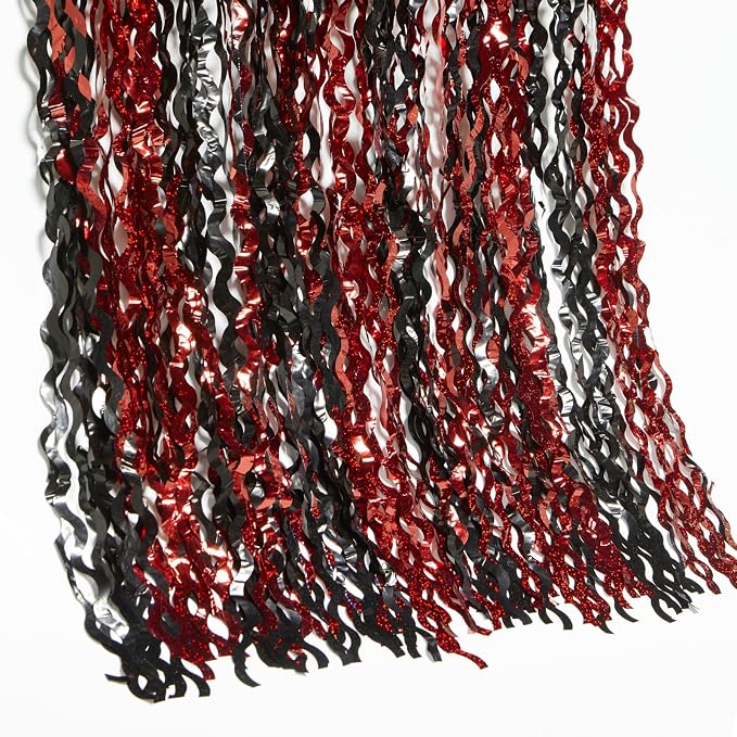 4 Pack Sparkle Red and Black Fringe Curtain - Image 4
