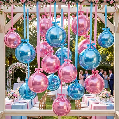 Jenaai 30 Set Blue and Pink Round Foil Balloons Bulk 22 Inch 4d Metallic Giant - Image 7