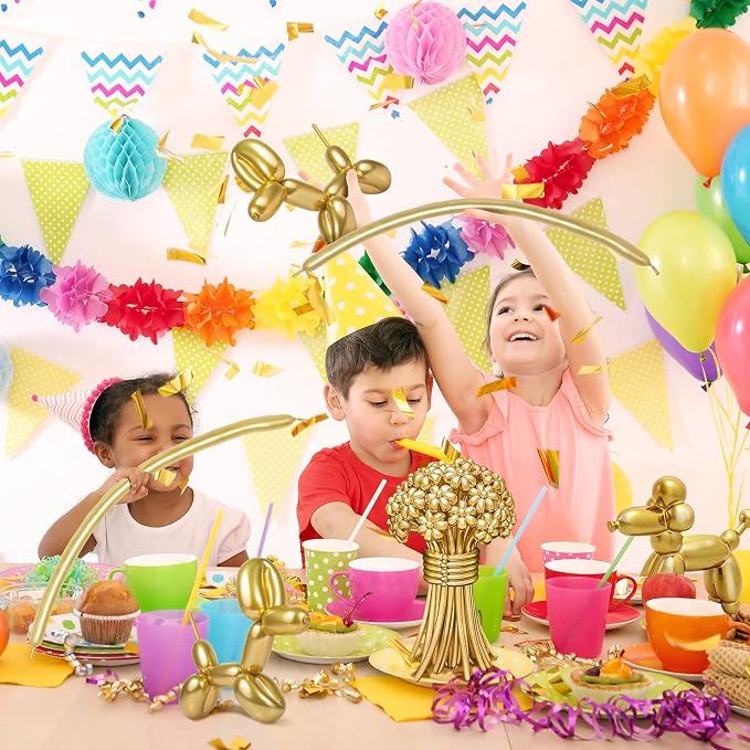 RUBFAC 260 Long Metallic Gold Twisting Balloons - Image 7