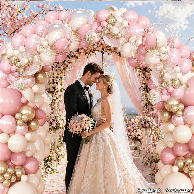 Dusty Pink Balloon Garland Arch Kit, Double Stuffed Pearl Pink White Gold - Image 9