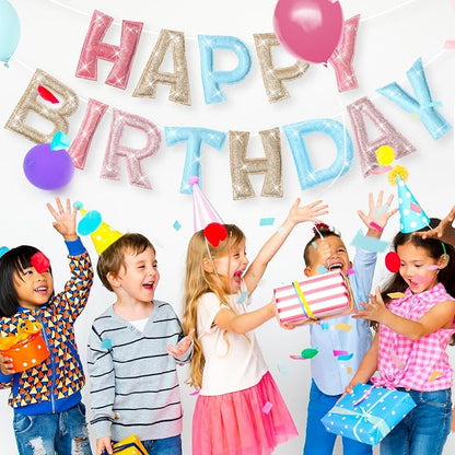 Tegeme Felt Happy Birthday Banner, Pre-strung Glitter Pastel Happy Birthday - Image 8