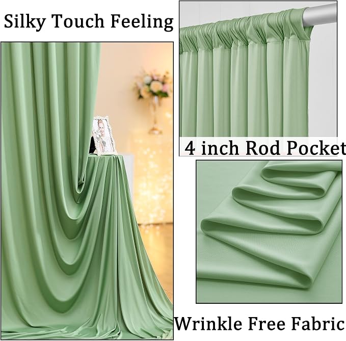 10x8ft Wrinkle Free Sage Green Backdrop Curtains - Image 2