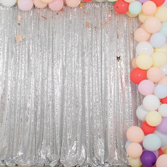 ShinyBeauty Silver Sequin Backdrop 10x10FT, Non-Through, Includes 1pc, by ShinyBeauty