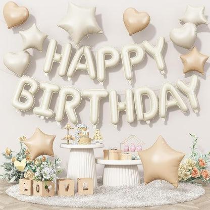 Happy Birthday Balloon Banner Cream, 16 Inch Beige Mylar Foil Letter Balloons by Togvu