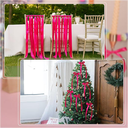 woric 120 Yards Hot Pink Ribbon 3/8 Inch Thin Pink Satin Ribbon | Bachelorette - Image 6