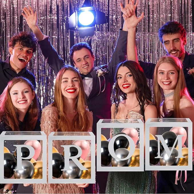 4 Pcs Prom Boxes with Letters 11.8 x 11.8 x 11.8 Inch Clear Balloon Boxes - Image 4