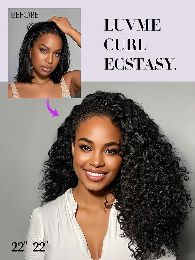 LUVME Burmese Curly Clip in Hair Extensions Real Human Hair Messy Curly Clip Ins Fullness with 2 Pack for Women Brazilian Remy Human Hair Natural Black 135g 22Inch