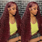 99J Burgundy 13x6 Lace Front Wigs Human Hair 28 Inch Red Burgundy Wig 200% Density Deep Wave Lace Front Wigs Human Hair Pre Plucked Glueless Lace Frontal Wigs for Women