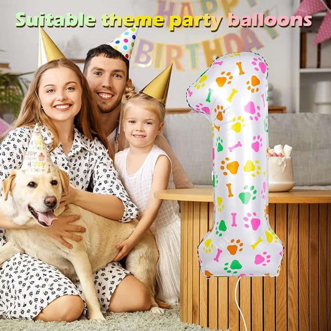 40 Inch Multi-color Dog Paw Birthday Balloons, Numeral 1 Birthday Balloons - Image 3