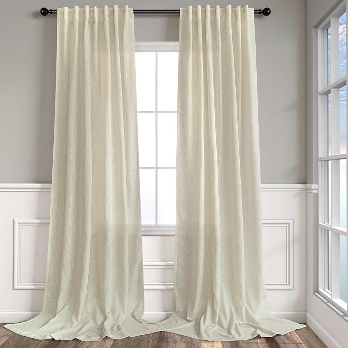 Pitalk Birch Beige Linen Semi Sheer Curtains 84 Inches Long by Pitalk