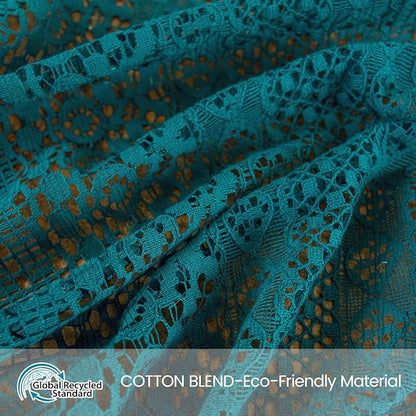 WAZZIO Boho Lace Curtains 45 Inches 2 Panel, Light Filtering Privacy Tassel & - Image 2