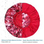 Upgraded Waterproof Terry Shower Caps, Reusable Shower Cap for Women with Long Hair, Soft Absorbent Hair-Protecting Towel Lining Bath Cap, Large Leak-Proof Hair Cap with Fashionable Print Outer-Red