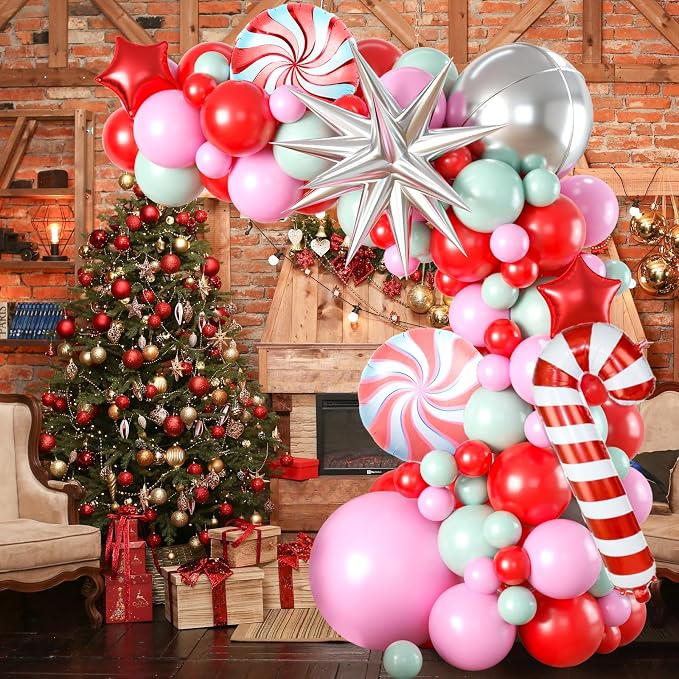Christmas Balloon Garland Arch Kit, Xmas Candy Cane Windmill Silver Explosion - Image 6