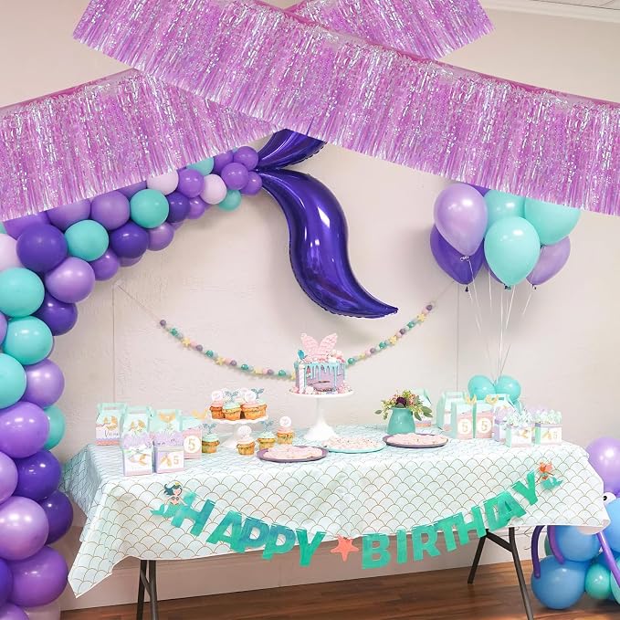 BEISHIDA Shining Purple Fringe Garland Banner Wall Tinsel Foil Streamers | 3Pack - Image 4
