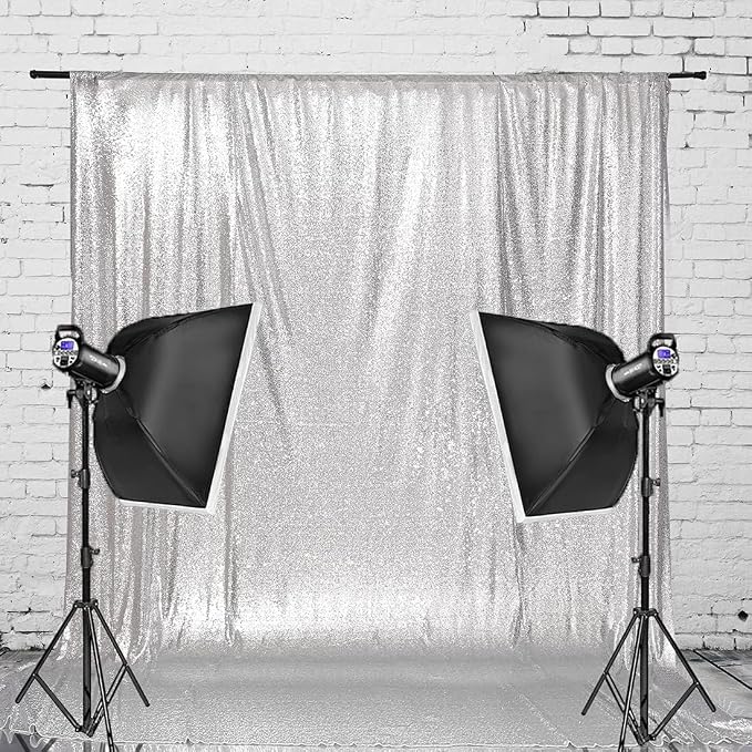 PartyDelight Silver Sequin Backdrop Curtains 6x8ft | Sparkly 3mm sequins by PartyDelight