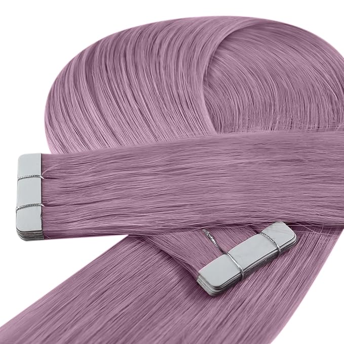 YoungSee Tape in Hair Extensions Real Human Hair Purple 18In Human Hair Tape in Extensions Lavender Invisible Tape on Hair Extension 10pcs Light Purple for Cosplay 25g
