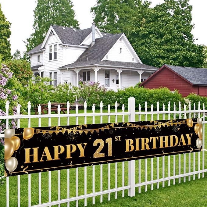 Large Happy 21st Birthday Decoration Banner, 21st Party Decorations Supplies - Image 5