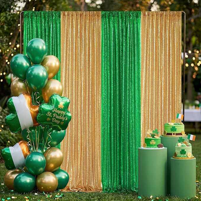 Green Sequin Backdrop Curtains-2 Panels 3FTx8FT Green Backdrop - Image 4