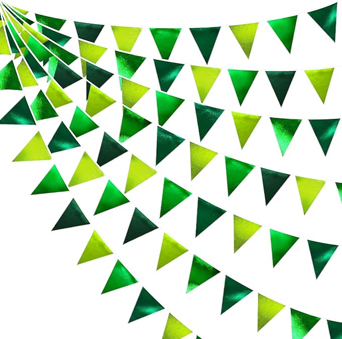 Gradient Green Party Decorations Metallic Fabric Ombre Green Triangle Pennant by pinkblume