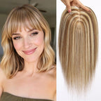 HAIRCUBE Hair Toppers For Women With Thinning 5"*5" Large Base Real Hair Toppers For Women, 14 Inch For Hand-Woven, 60g, Silk, Natural, Realistic, Use Daily, Hairloss, Brown Mixed Blonde, with bangs