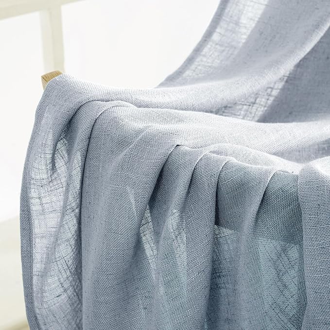 MIULEE Chambray Blue Linen Curtains 52x90 Inch Long - Image 6