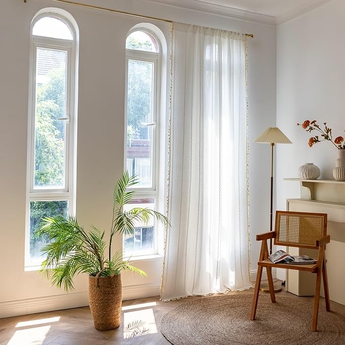 Sutuo Home White Boho Curtains, Bohemian 1 Panel 102 inches Long - Image 4