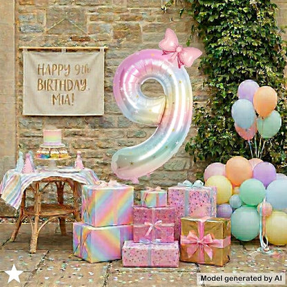 40 Inch Number 9 Balloon Giant Foil Mylar Rainbow Birthday Party Decor | - Image 4