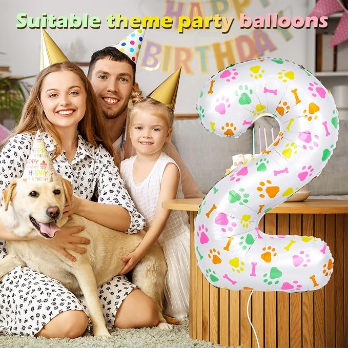 40 Inch Multi-color Dog Paw Balloons, Numeral 2 Birthday Balloons - Image 3