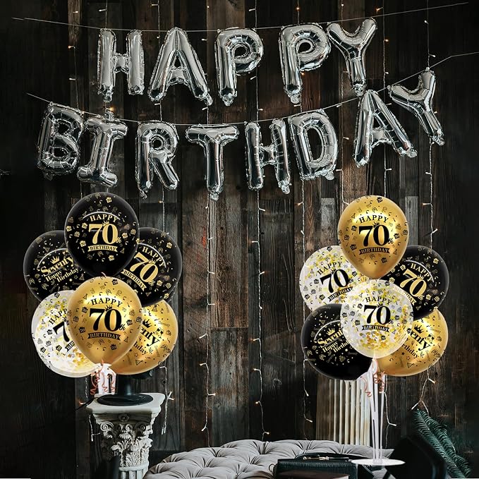 TONIFUL 4 Set Black Gold 70 Printed Balloon Stands - Image 4