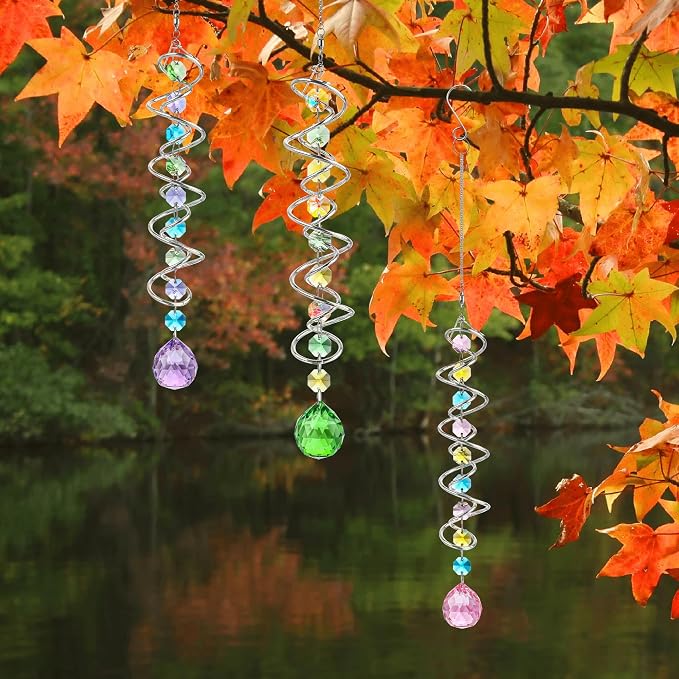 Set of 3 Crystal Suncatcher Spiral Wind Spinner Gazing Ball Decor | Crystal - Image 9