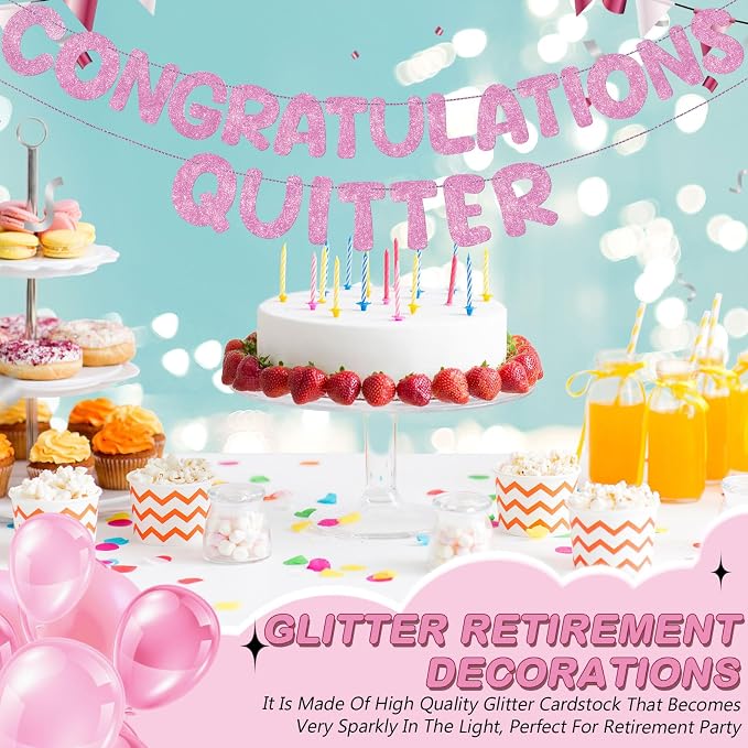 Fulmoon Pre Strung Congratulations Quitter Glitter Banner Funny Retirement - Image 6
