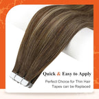 Full Shine Tape in Hair Extensions Human Hair 18Inch Medium Brown Fading to Brown Highlight 4/24/4 Invisible Tape in Hair Extensions 20Pcs Remy Straight Hair Extensions Tape in 50Grams