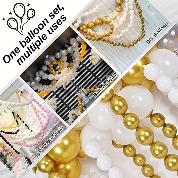 White and Gold Quick Link Balloons - Image 3