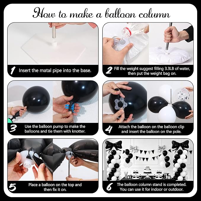 Black and White Bow Balloon Column Stand Kit Set of 2 - Image 5