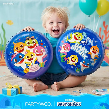 PartyWoo Baby Shark Blue Foil Round Star Mylar Number 1 Balloons 5pcs | Balloons - Image 5