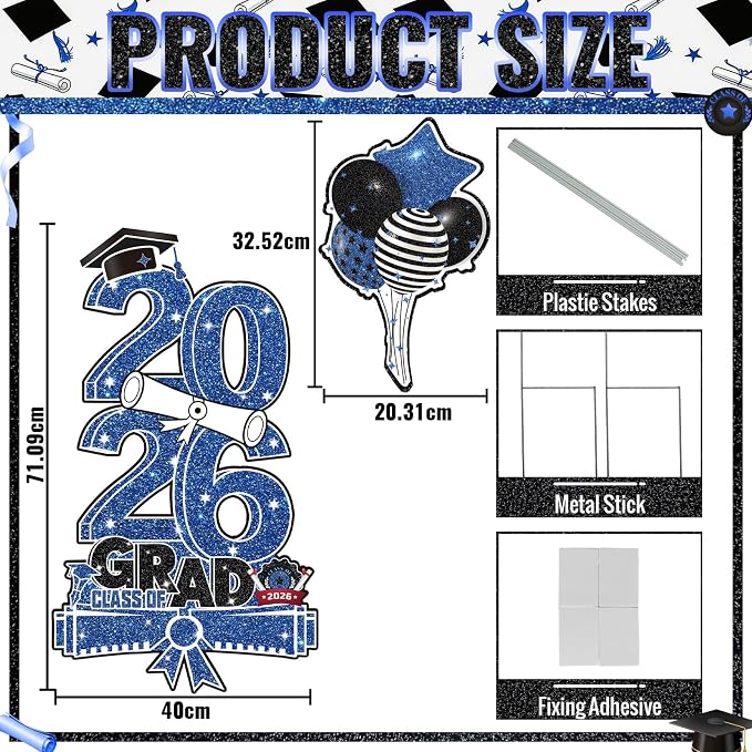 Blue & White 2026 Graduation Decorations, 3.37FT Large Class of 2026 - Image 2