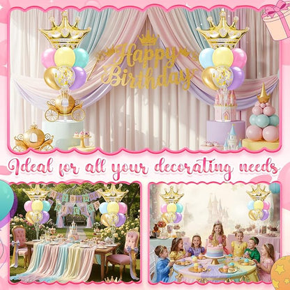 Seematn 2 Set Princess Balloon Stand Kits Pastel Gold Crown Balloons Sticks - Image 5