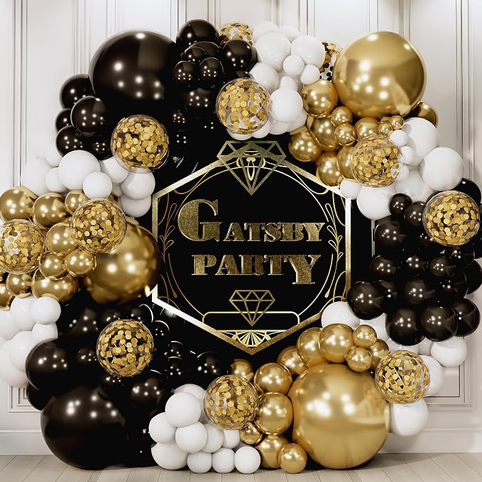 ALL-IN-1 Black White Gold Balloons Garland Kit & Arch – Small and Large Black - Image 5
