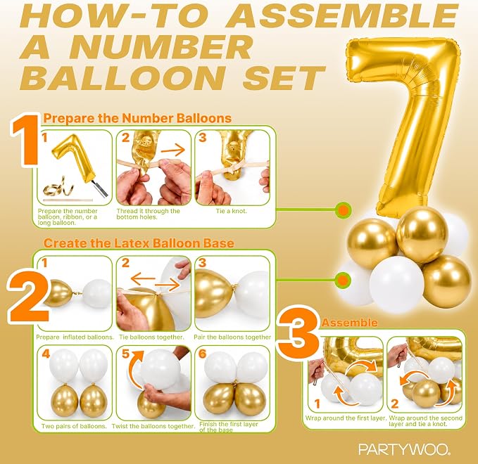 PartyWoo Number Balloons 40 Inch Gold Number 7 Kit 25pcs - Image 7