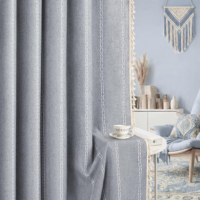 Blue 100% Boho Blackout Curtains 84 Inch 2 Panels - Image 8