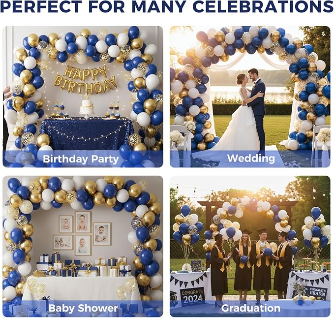 LovesTown 60PCS Dark Blue Gold Balloon Garland Kit, 12inch Arch Kit Confetti - Image 5