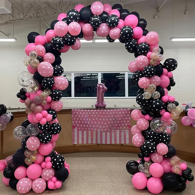 Pink and Black Balloons, Hot Pink Balloons White Dots Black White Dots Balloon - Image 4