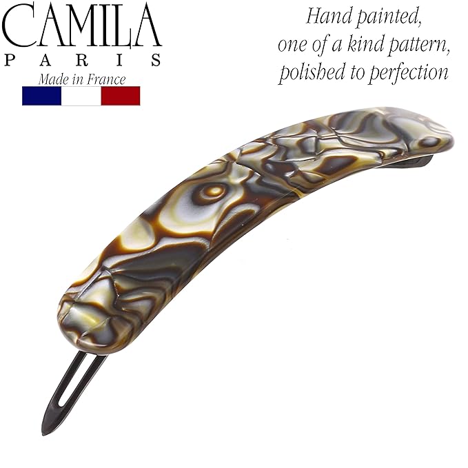 Camila Paris CP2817 French Hair Barrette Clip for Girls, Handmade, Onyx, Metal-Free Closure Strong Hold Grip Hair Clips for Women, No Slip and Durable Styling Girls Hair Accessories, Made in France