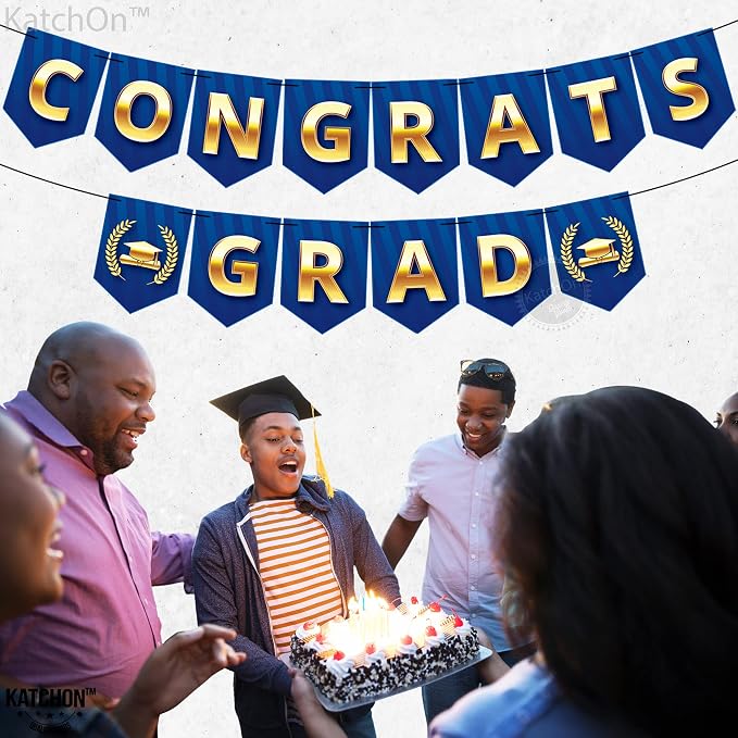 KatchOn Blue and Gold Congrats Grad Banner 10 Feet, Grad Party Decorations | No - Image 7