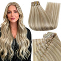 Full Shine Clip in Hair Extensions 20 inch 150g 8Pcs Seamless Clip ins Human Hair Dirty Blonde with Highlights Hair Extensions Ease of Use