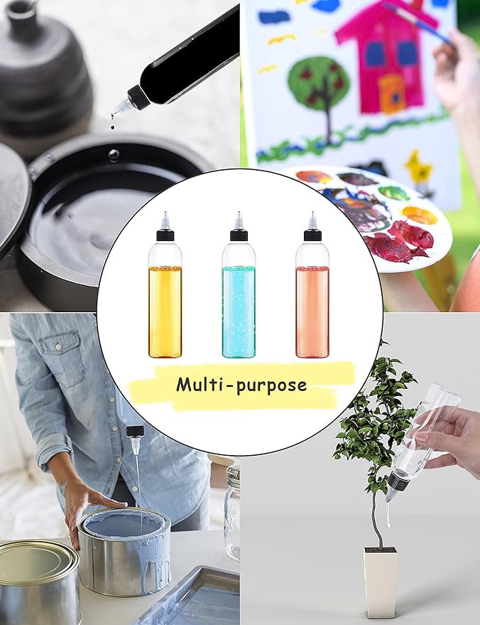 12 Pcs 8oz Plastic Squeeze Bottles with Twist Top Cap, 250ml Clear Dispensing Bottles, Empty Squirt Bottle for Liquids, Sauces, Arts, Crafts, Travel